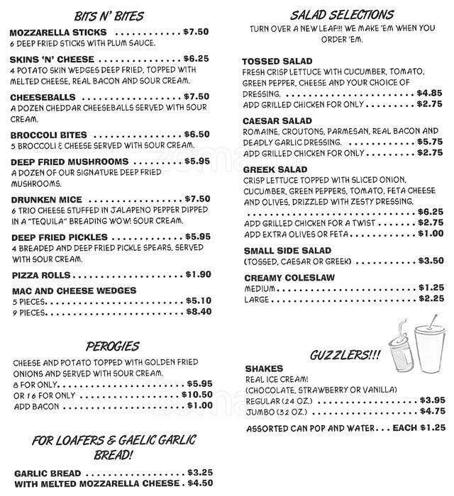 Real At O'Neill's menu