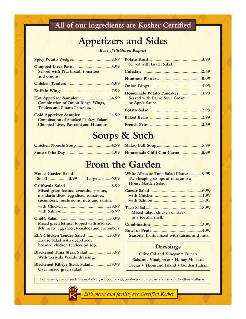 Eli's Restaurant Menu,Menú para Eli's Restaurant, Downtown, Washington