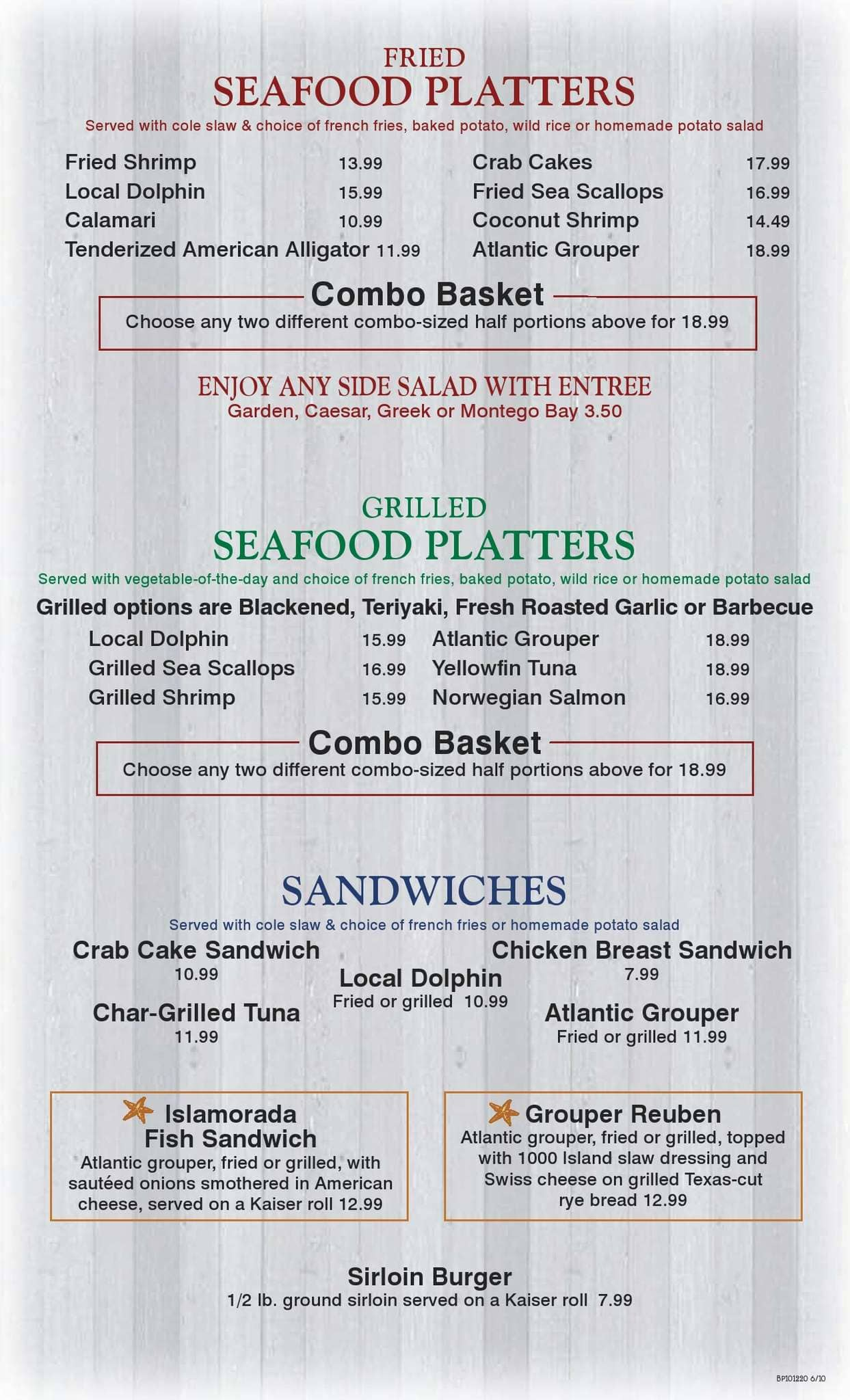 Menu at Islamorada Fish Company restaurant, Dania Beach