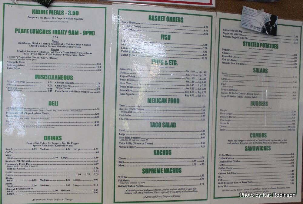 Menu at Herb's restaurant, Ashdown, 116 Dutch
