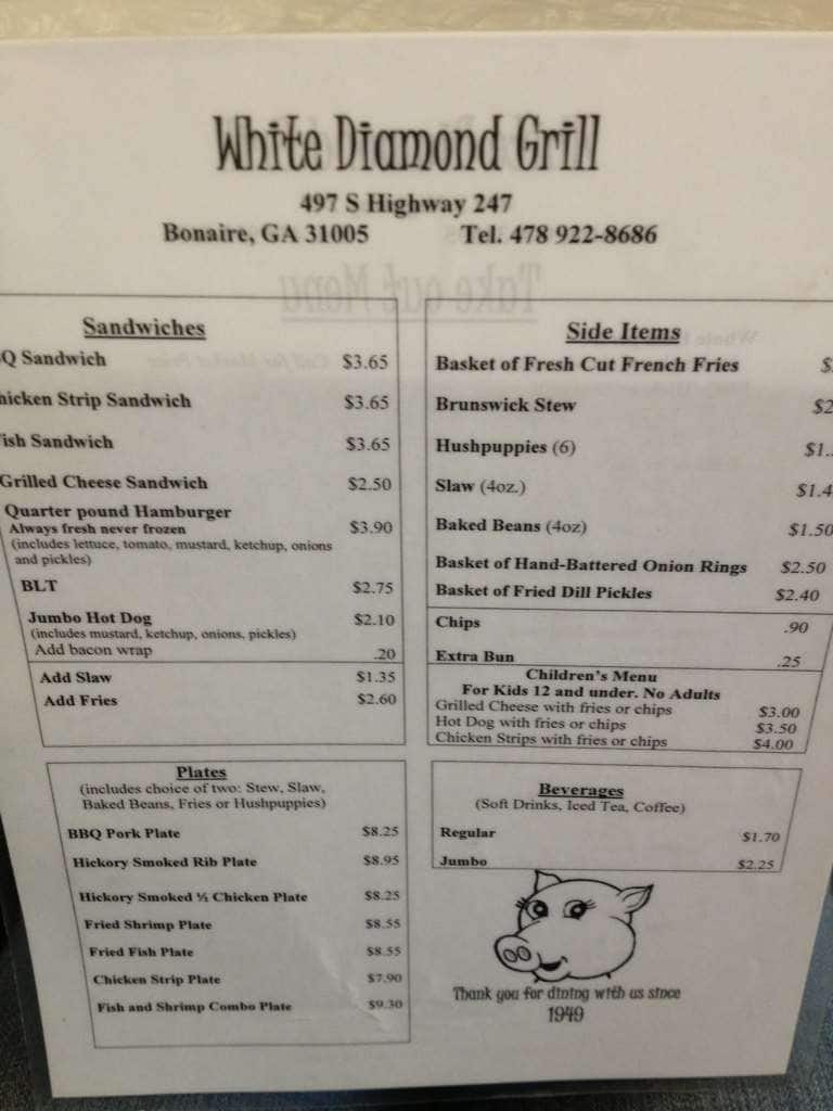 Menu at White Diamond Grill BBQ, Warner Robins