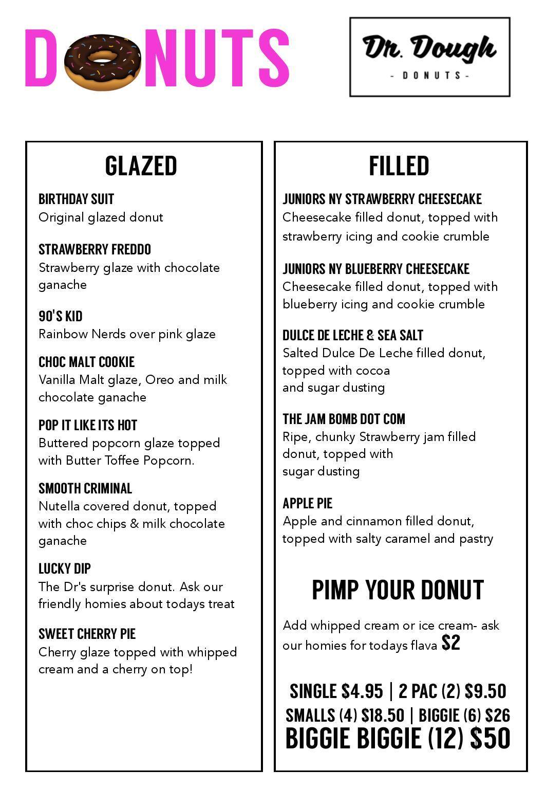 Menu at Dr. Dough Donuts & Gifts Sydney desserts, Pyrmont