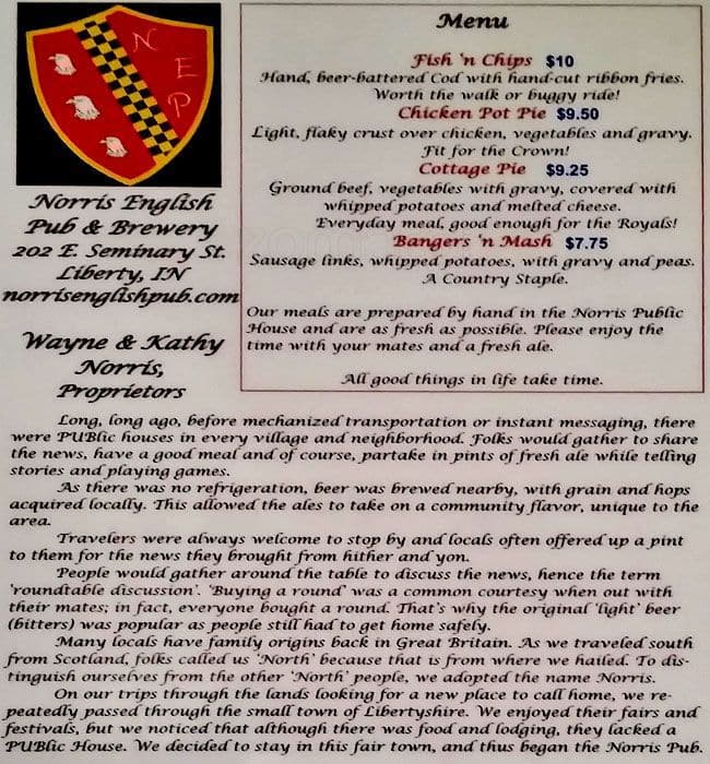 Norris English Pub Menu, Menu for Norris English Pub, Liberty, Liberty ...