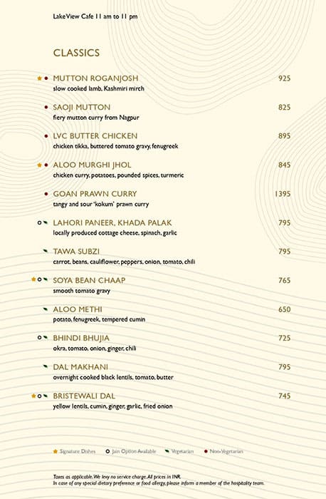 Menu at Lake View Cafe - The Westin Mumbai Powai Lake, Mumbai