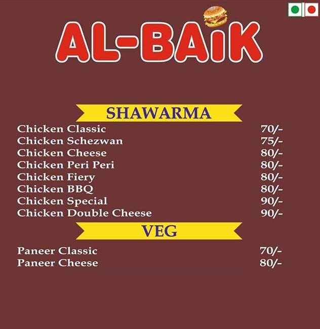 Menu at Al-Baik Fast Food, Mumbai, 3
