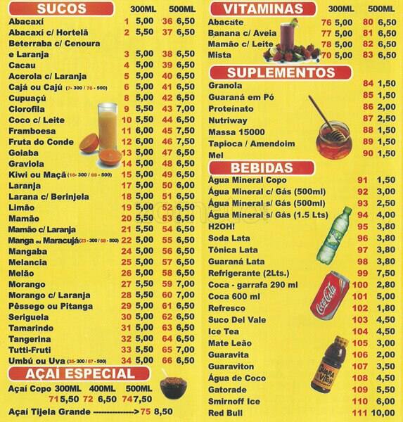 Sabor dos Sucos cardápio