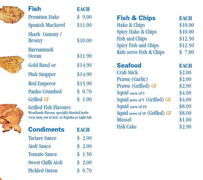 Menu at Woodlands Fish and Chips restaurant, Woodlands, Shop 9
