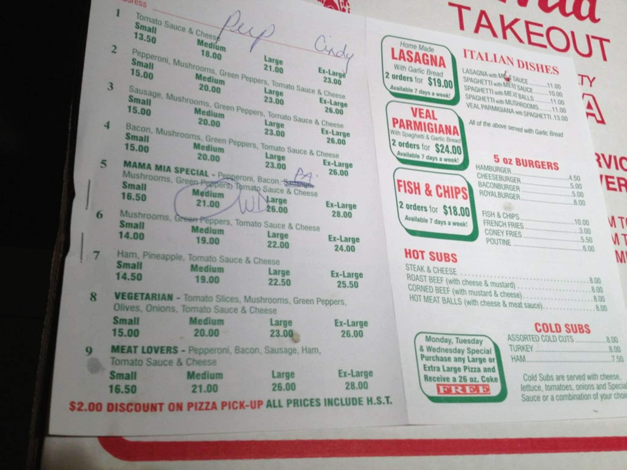 Online Menu of Mamma Mias of Kingston Restaurant, Kingston