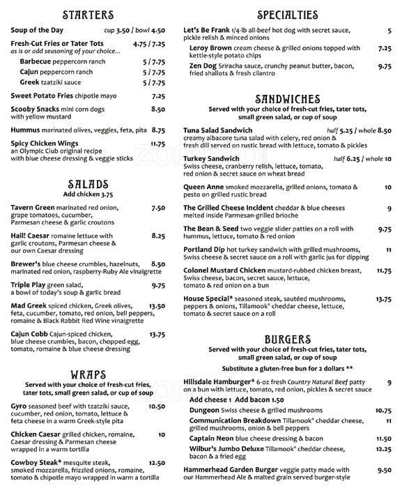 McMenamins Hillsdale Brewery & Public House Menu - Urbanspoon/Zomato