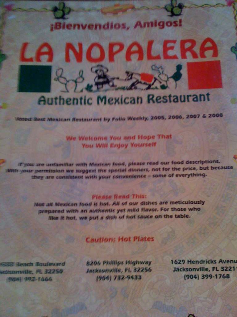 La Nopalera Menu, Menu for La Nopalera, Southside, Jacksonville ...