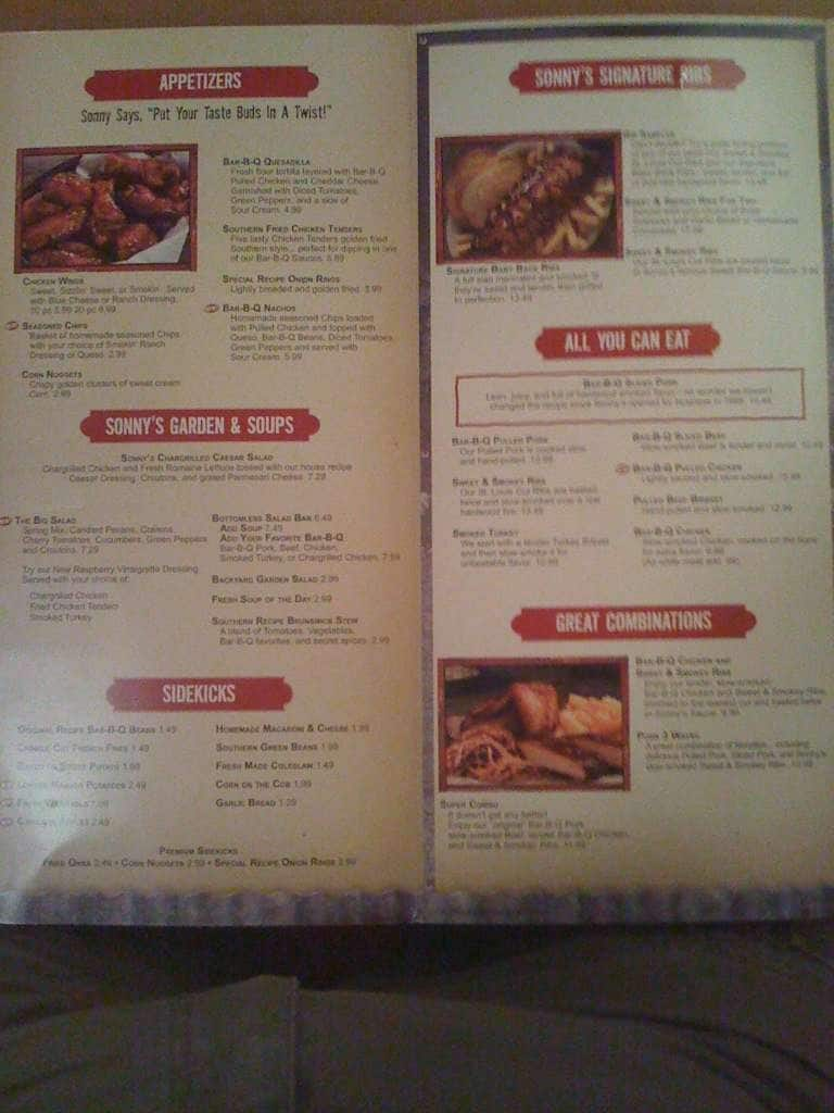 Sonny's BBQ Menu, Menu for Sonny's BBQ, Pensacola, Pensacola ...