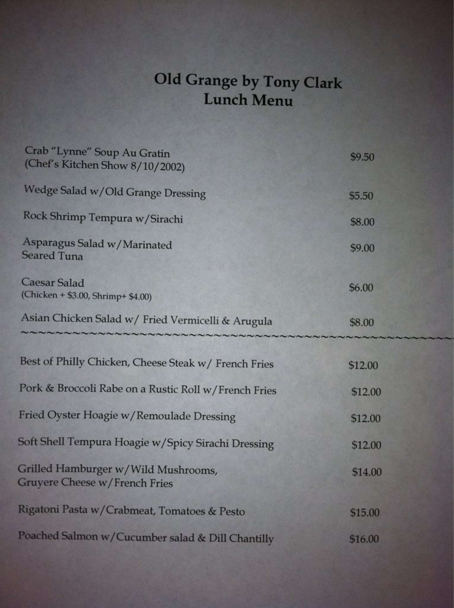 Menu at Cold Spring Grange Restaurant, Cape May