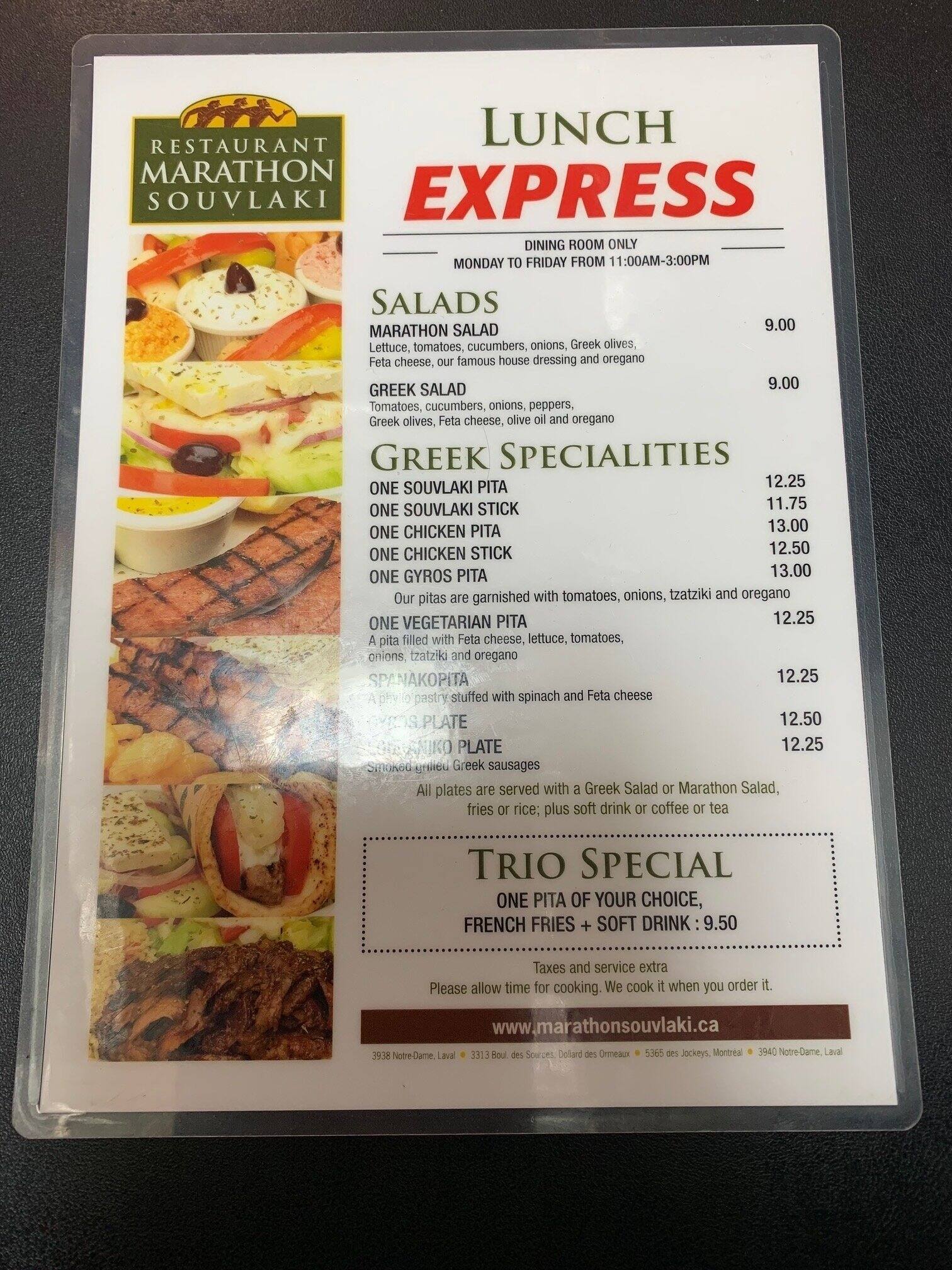 Menu at EXPRESS MARATHON restaurant, Laval