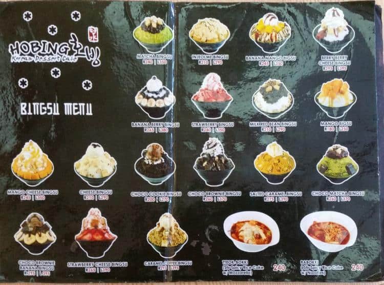Hobing Korean Dessert Cafe Menu Zomato Philippines
