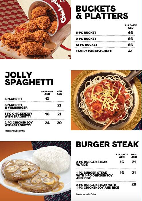Carta del restaurante Jollibee Al Wahda Mall, Abu Dabi, Level 3