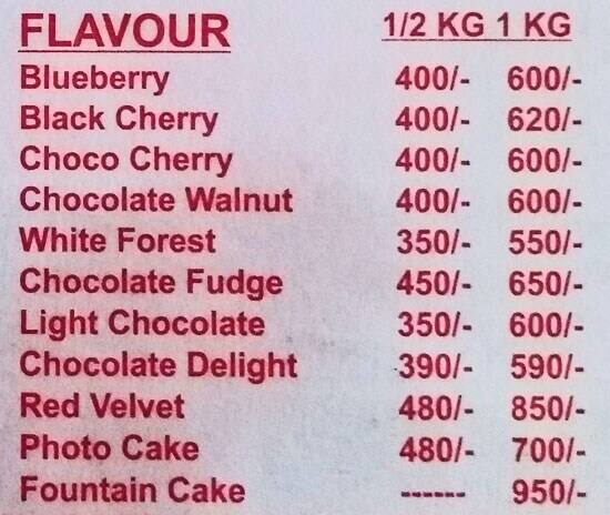 Shimla Bakery menu