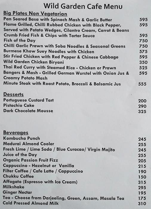 Wild Gardencafe menu