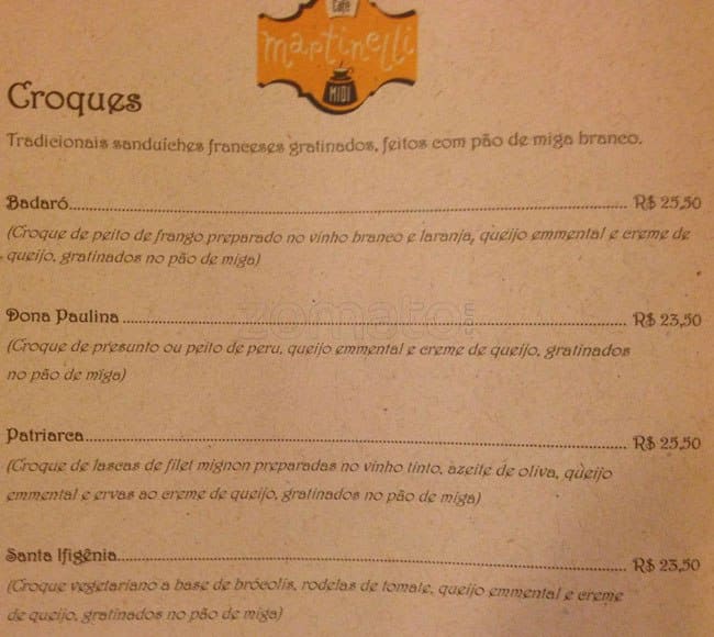 Café Martinelli Midi cardápio