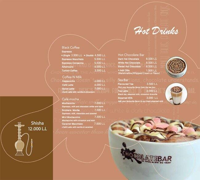 Chocolate Bar Menu, Menu for Chocolate Bar, Hamra, Beirut District