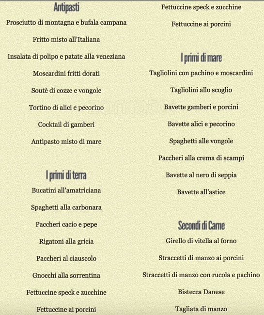 Menu di Ristorante Cervinia dal 1971 