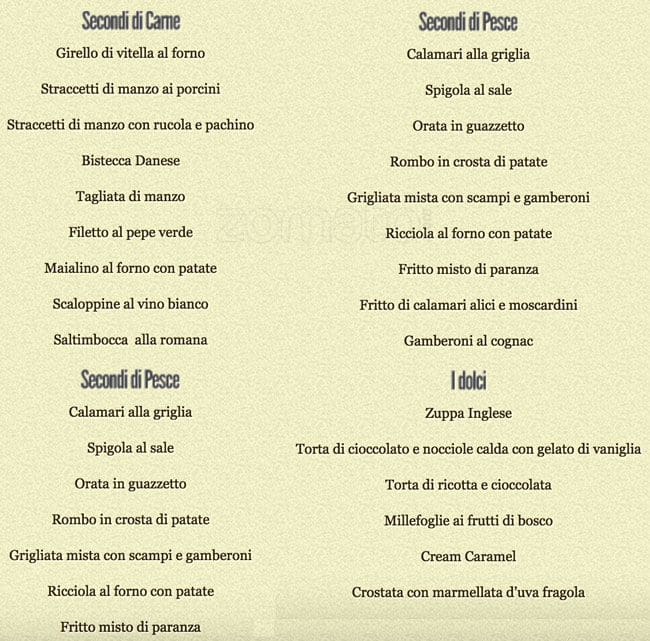 Menu di Ristorante Cervinia dal 1971 