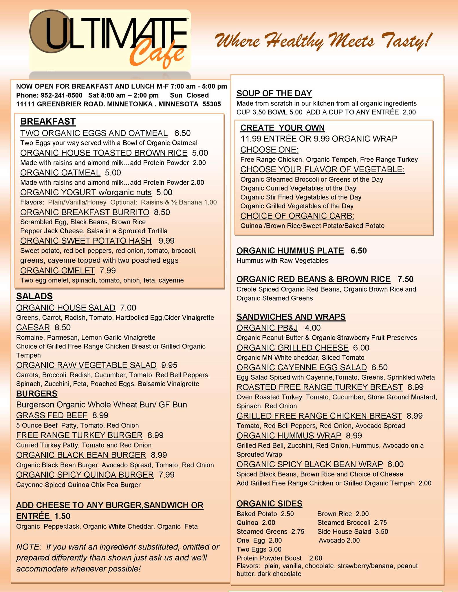 Menu at Ultimate Fitness & Training Center cafe,