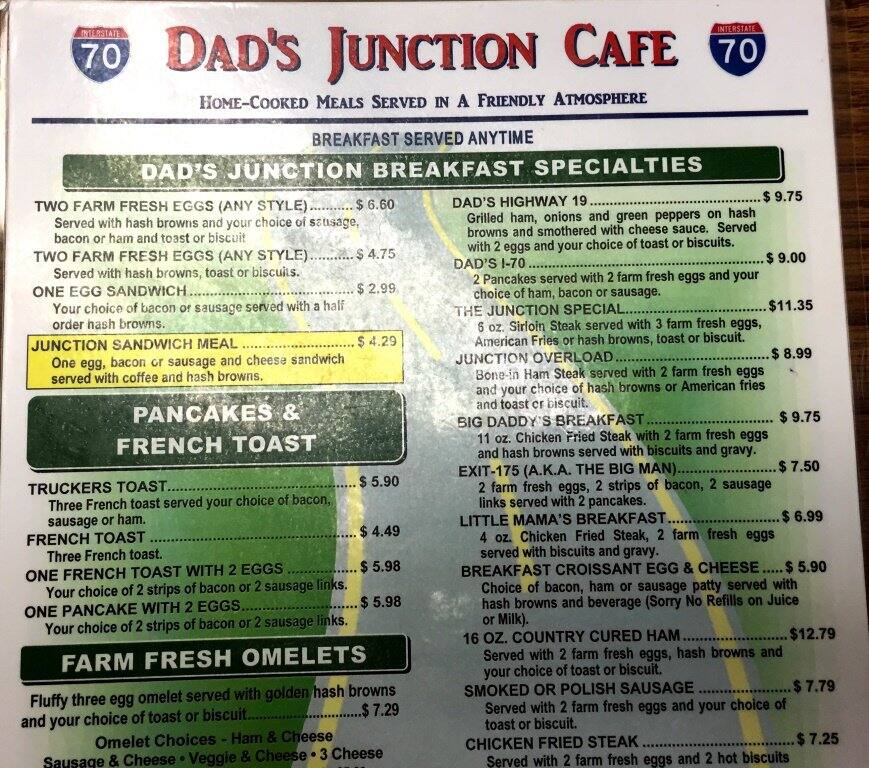 Dad's Junction Cafe Menu, Menu for Dad's Junction Cafe, New Florence