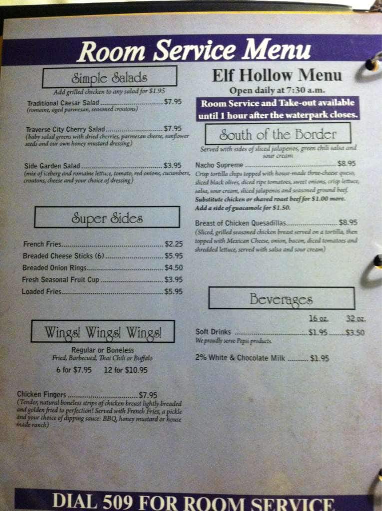 Menu at Elf Hollow Cafe, Frankenmuth