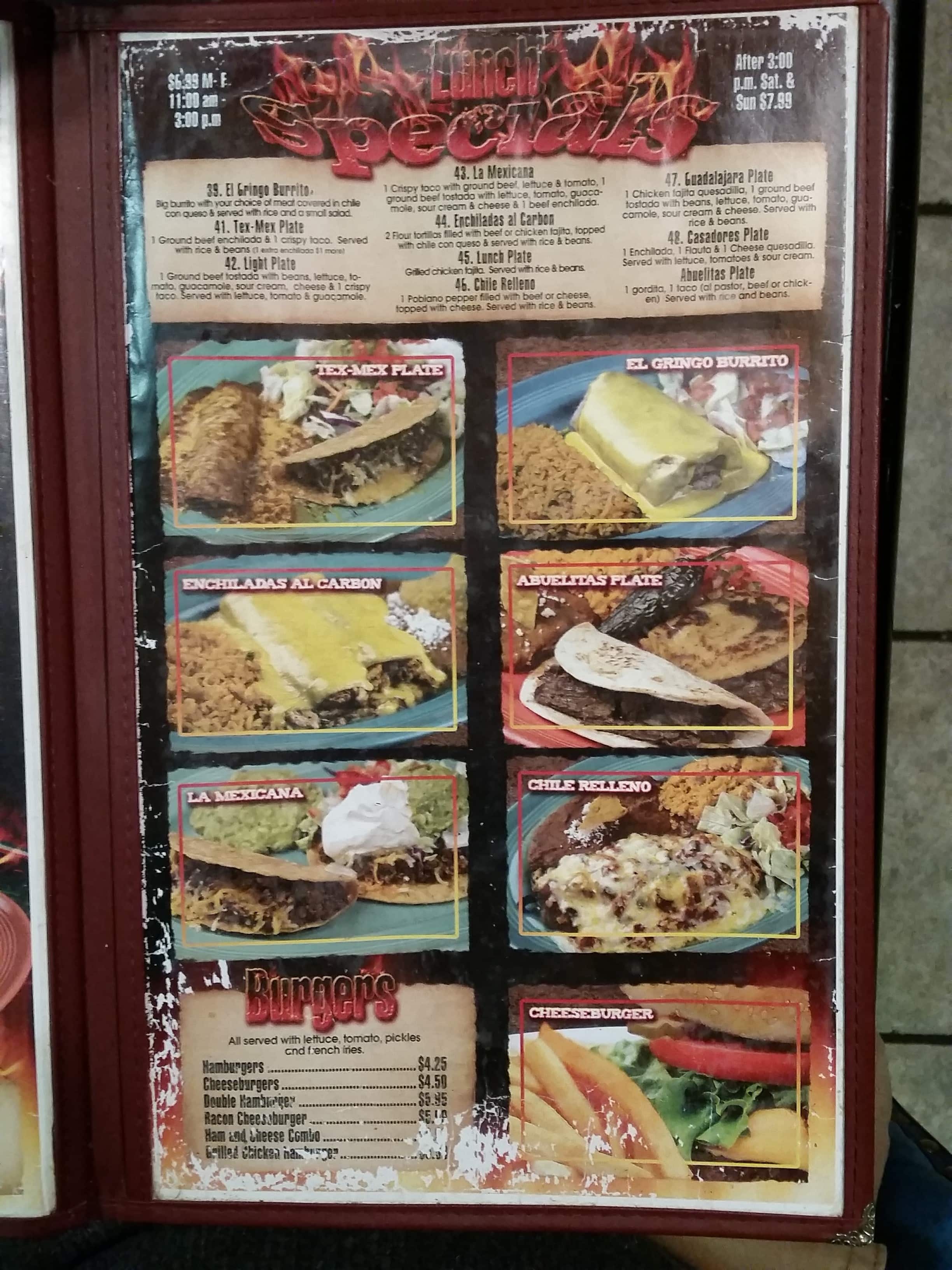 Menu at Taqueria Mexicano Grille Estilo Jalisco restaurant, Cleburne