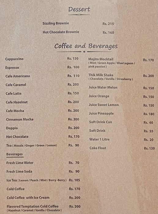 Cafe Markiv's menu