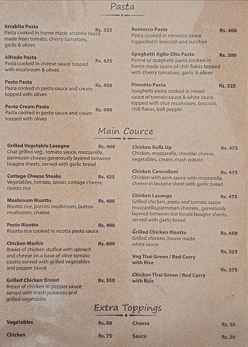 Cafe Markiv's menu