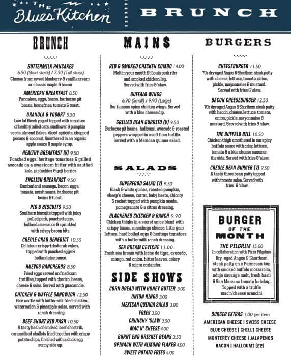 Menu at The Blues Kitchen pub & bar, London, 111113 Camden High St