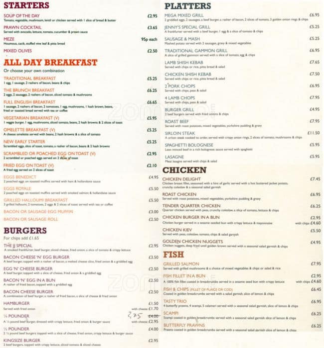 Menu at Jenny's Cafe & Restaurant N10, London, 237 Muswell Hill Broadway