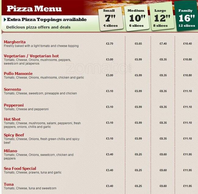 Pizza Shack Menu Menu For Pizza Shack Aston Birmingham