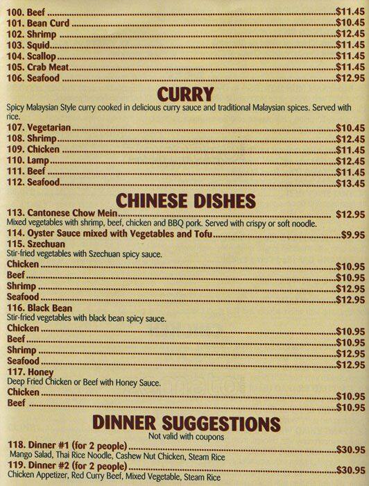 Red Chilli Thai menu