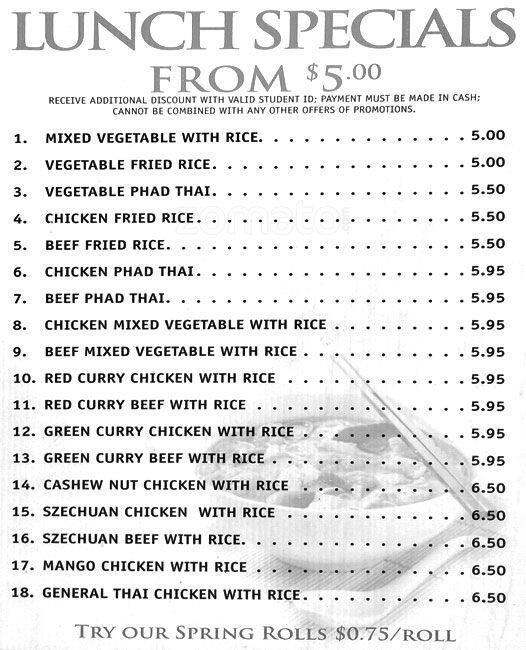 Red Chilli Thai menu