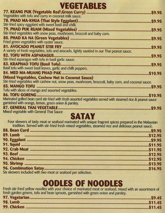 Red Chilli Thai menu