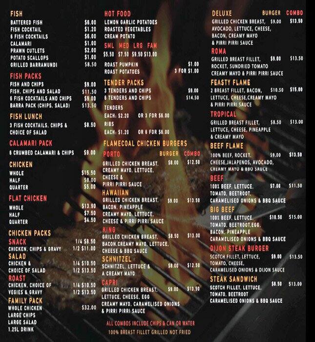 Flamecoal Chicken Menu, Menu for Flamecoal Chicken, Caringbah, Sydney