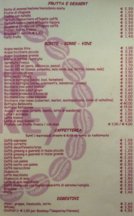Menu di Caffè Matto 