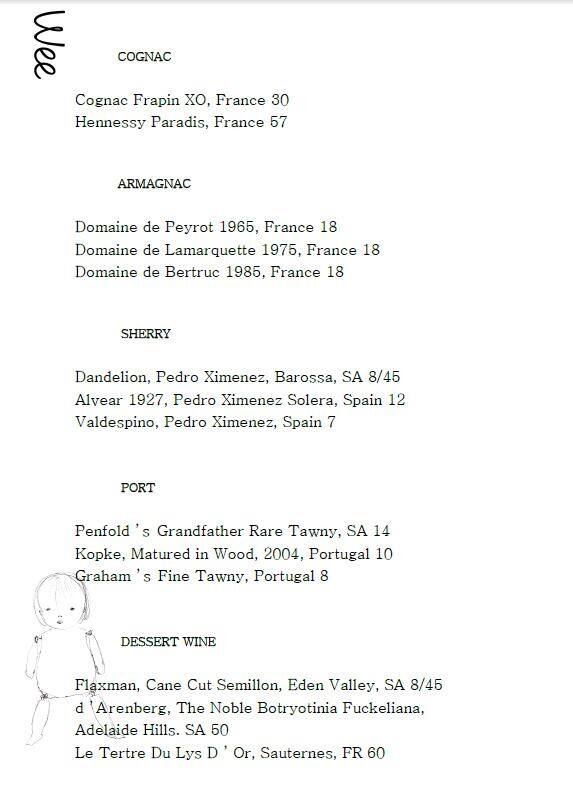 Wee Bar menu