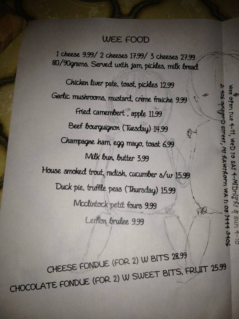 Wee Bar menu