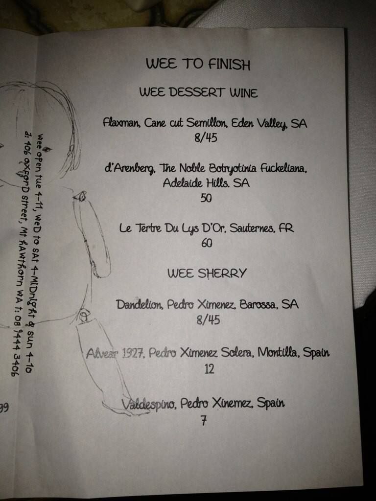 Wee Bar menu