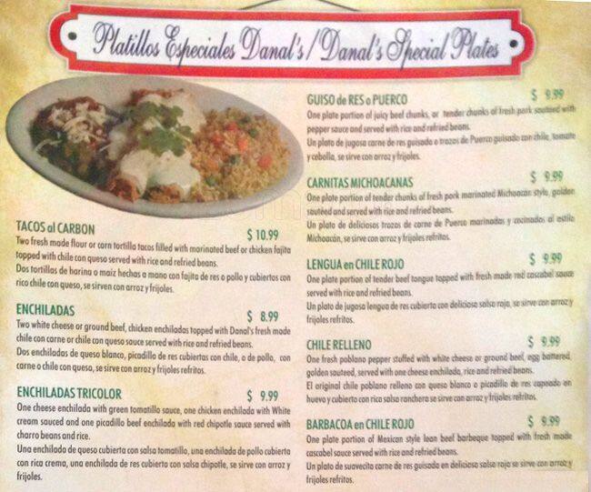 Carta de Danal's Mexican Restaurant