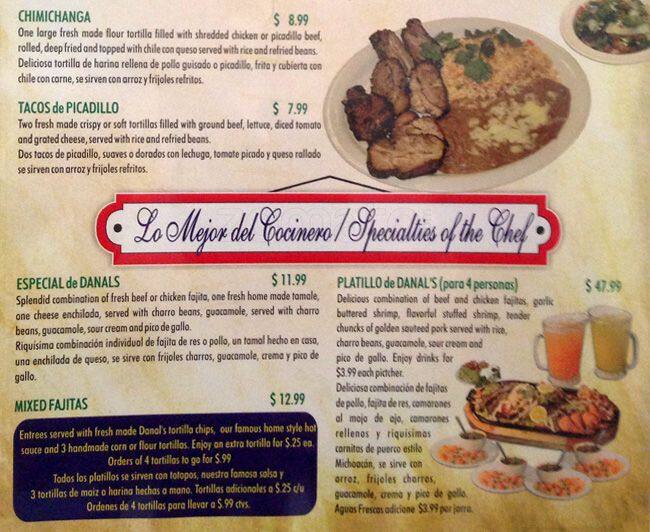 Carta de Danal's Mexican Restaurant