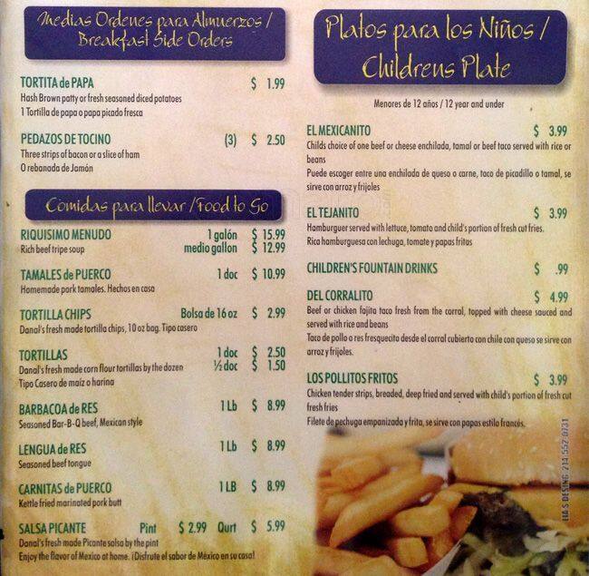Carta de Danal's Mexican Restaurant