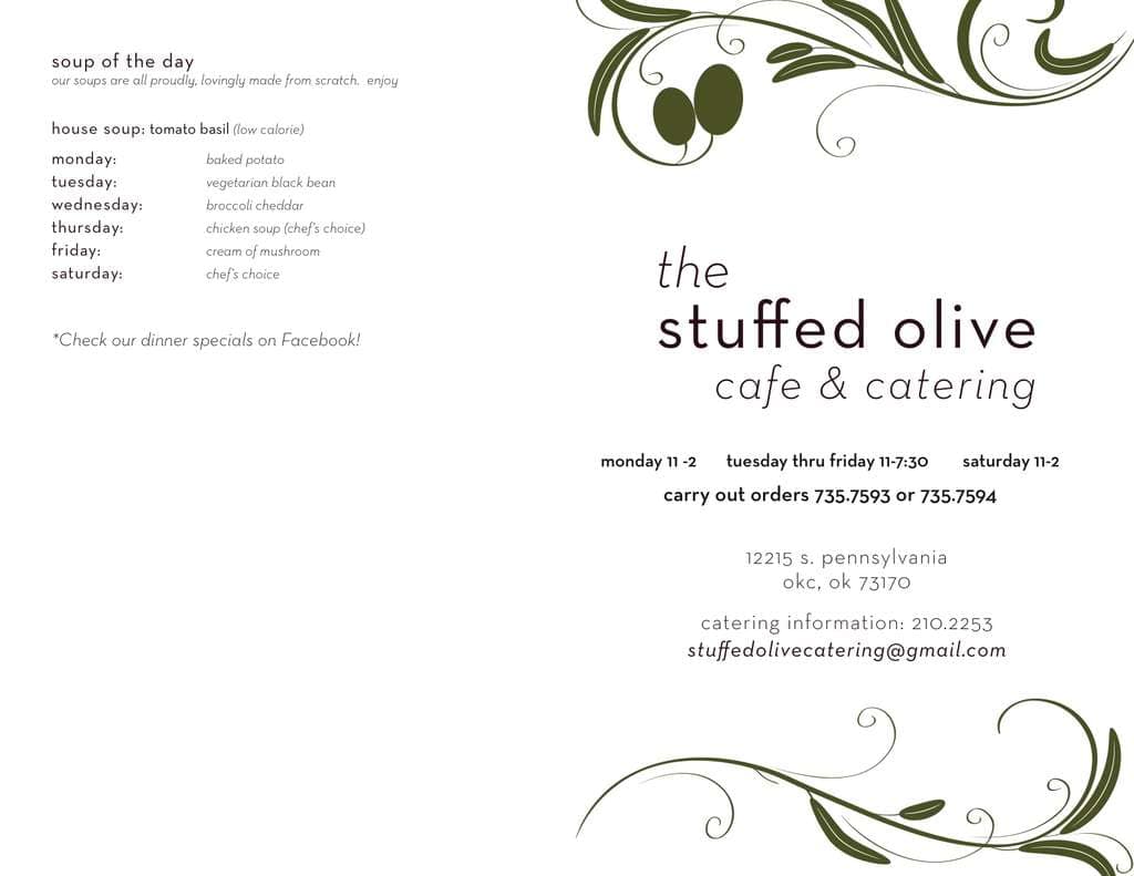 Menu at Stuffed Olive restaurant, Oklahoma City