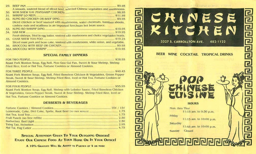 Chinese Kitchen Menu, Menu for Chinese Kitchen, Gert Town, New Orleans