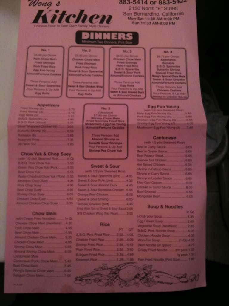 Wongs Kitchen Menu