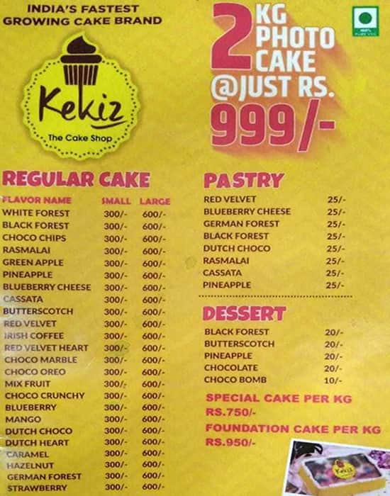 Menu of Kekiz The Cake Shop, Baner, Pune | September 2023 | Save 50%