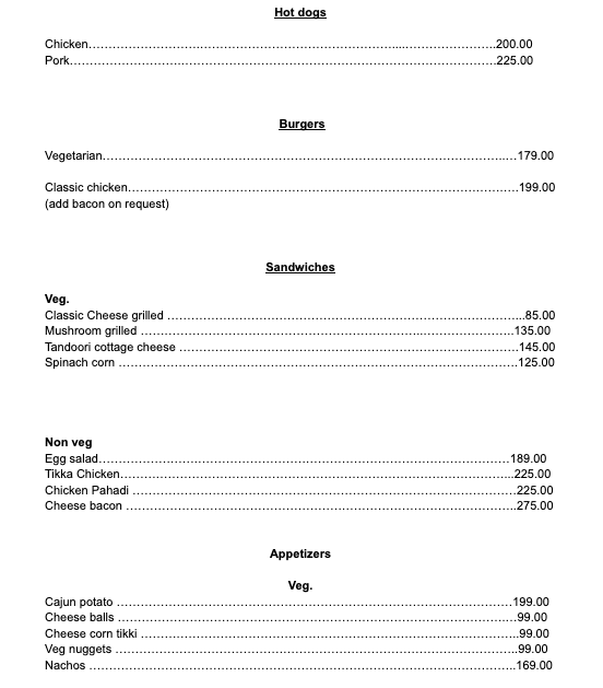 Jrs Kitchen menu